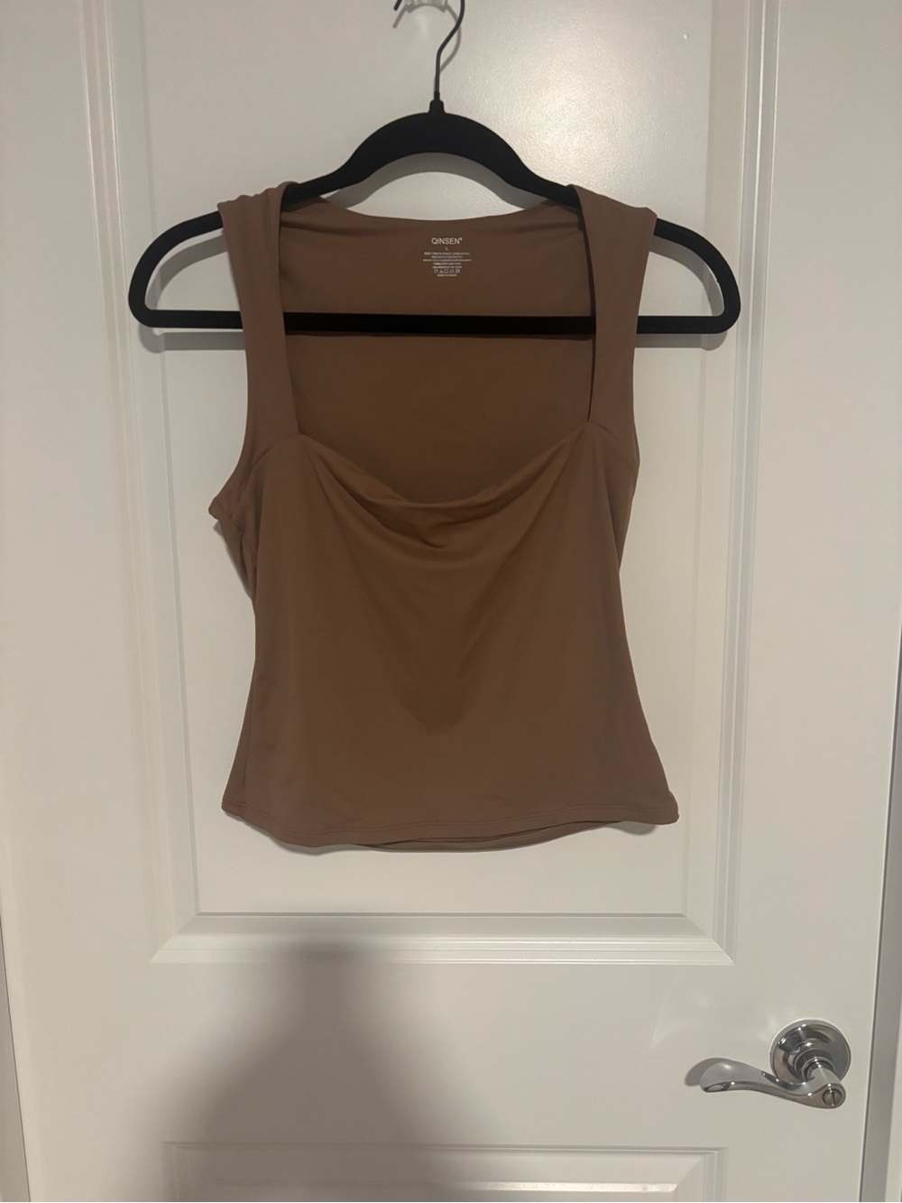 Brown Square Neck Cropped Light Compression Tank Top